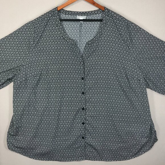 Catherines Top Womens 4X Black White Geometric Button Up Shirt 3/4 Sleeve Blouse - Picture 10 of 14